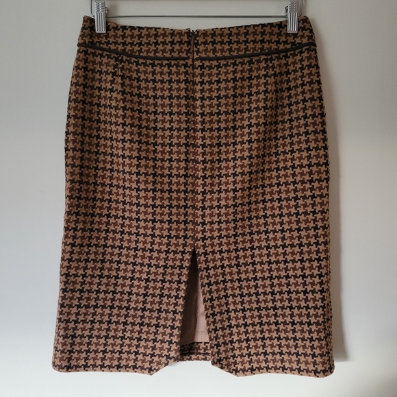 VINTAGE Holt Renfrew Brown Houndstooth Wool Blend Pencil Skirt - Picture 2 of 8